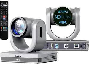 NDI PTZ Camera 4K, 1/2.8" 8.29MP CMOS Sensor, HDMI USB3.0 LAN PoE, 12X Optical+16X Digital Zoom, AI Auto Tracking, 255 Presets, NDI HX2 Certified, for Church Worship Live Streaming Conference Room