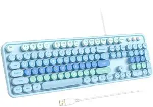 Atelus Large Print Keyboard, USB Wired Computer Keyboard with Retro Keycaps, Numeric Keypad and Media Hotkey for Office Desktop PC Laptop and Windows 7 8 10 11 (Blue Colorful)