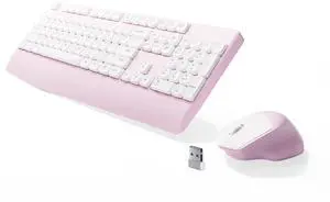 MPTOG Ergonomic Keyboard and Mouse Combo with Wrist Rest, BK Chipset, Full-Size Colorful Office Keyboard and Mouse, Power Button, USB Receiver for PC Laptop(Pink White)