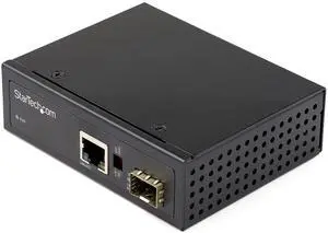 StarTech.com Industrial Fiber to Ethernet Media Converter - 10/100/1000 Mbps SFP to RJ45/Cat6 - Singlemode/Multimode Optical Fiber to Copper Gigabit Network - 12-56V DC - IP-30/ -40 to +75C, TAA