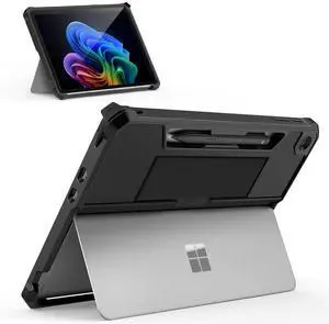 MoKo Case for New Microsoft Surface Pro 12 Inch 2025 Released, All-in-One Protective Rugged Cover with Back Pen Holder & Hand Strap, Compatible with Type Cover Keyboard, Black