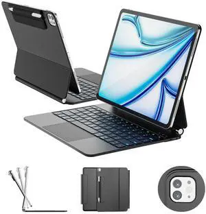 RAYMCRAFT for iPad Air 13 inch Case with Keyboard (M3,2025 / M2,2024), iPad Pro 12.9 (6th/5th/4th/3rd Gen) Magic Keyboard, Springy Backlit Keys, Stain-Resistant Surface, Multi-Touch Trackpad, Black