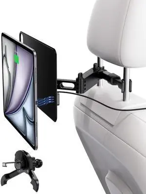 KUXIU Magnetic Wireless Charging Car Headrest Holder for iPad Pro 12.9/Air 13 M2/M3, Adjustable Long Arm Tablet Mount Back Seat for Kids, Road Trip Essentials Stand for iPad Pro 12.9'' 3rd/4th/5th/6th