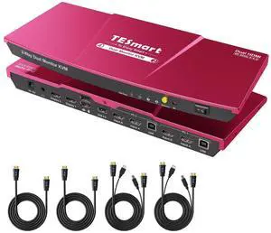 TESmart HDMI KVM Switch 2 Monitors 2 Computers 4K@60Hz, USB 2.0 Dual Monitor KVM Switch HDMI 2 Port, EDID Emulators, Hotkey & Button Switch, HDCP 2.2, Hot Plug, All Input Cables Included