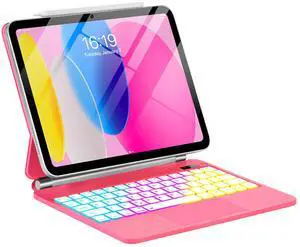 TabletKeyer Magic for iPad A16 11th/10th Generation Case with Keyboard,Trackpad Floating Rainbow Backlit Keypad with Cantilever Magnetic Cover for iPad 11-inch 2025/10 Gen 10.9" 2022 Pink