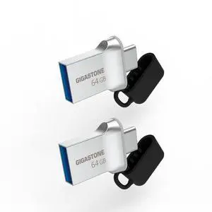 GIGASTONE 64GB Nano Luxus Dual Drive (2 Pack) Z50 USB 3.2 Gen 1, 2-in-1 USB-A & Type-C, 100MB/s Ultra Fast, Cap Design, Metal, Plug & Play for Smartphone/PC/Mac/TV/Car, 2.0/3.0/3.1 Compatible