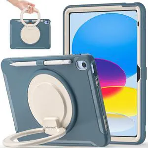 BATYUE Case for iPad (A16) 11th/10th Generation 11''/10.9'' 2025/2022, Full-Body Drop Protection Case with 360° Rotating & 180° Folding Stand, Screen Protector & Pencil Holder| Cornflower Blue