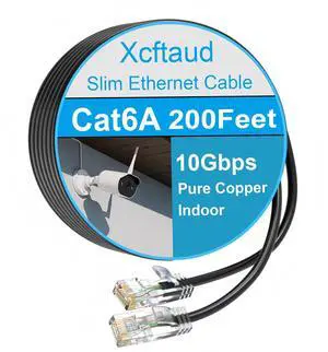 Xcftaud Cat 6 Patch Cable 200 feet, Slim Cat6a Ethernet Cable 10Gbps 550Mhz, UTP Pure Copper Ethernet Cable Cat6, Flexible Thin Cat6a Patch Cable for Network Devices Setup, Black
