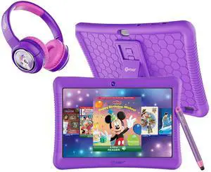 Contixo K102 10" Kids Tablet Bundle - Wireless Kids Headphones, 32GB, 80+ Disney eBooks ($350 Value), Parental Controls, Dual Cameras, Shockproof Case with Kickstand & Stylus, Ages 3-7 - Purple