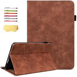 UUcovers Case for Kindle Fire HD 8 & 8 Plus Tablet (10th Generation, 2020 Release) Folding Stand Embossed PU Leather Cover with Auto Wake/Sleep [Pencil Holder/Card Slots/Elastic Band], Brown Flower