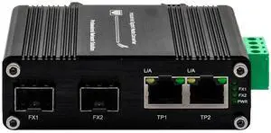 2-Port Gigabit Ethernet Switch with Dual SFP Ports - Industrial-Grade Unmanaged Switch, 12~48VDC Redundant Power, DIN-Rail or Wall Mount, Rugged Metal Design