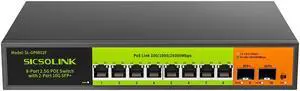 2.5Gb PoE+ Switch 10-Port Unmanaged with 8*2.5G Base-T PoE+ Ports, 2*10G SFP+ , IEEE802.3af/at , 80Gbps Switching Capacity, Metal, 2.5Gbe PoE Switch for NAS, PC, AP.