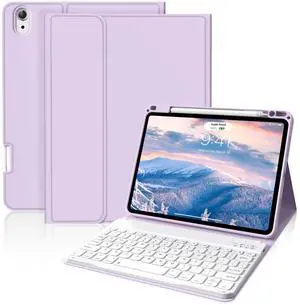BQDIYOO Case for iPad Air 7th/6th 11-inch M3/M2 (2025/2024), iPad Air 5th/4th Generation 10.9 inch 2022/2020, Stand Folio Detachable Wireless Keyboard Soft TPU Cover with Pencil Holder, Purple