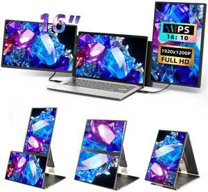 BKVOO Laptop Screen Extender 16-inch - Triple Laptop Monitor Extender Detachable FHD 1920x1200P IPS 235° Rotation Extra Portable Monitor Compatible with 13-17 Mac Wins Dex Chrome