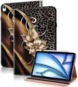 TUOLISG Case for iPad Air 13 inch M3 2025/M2 2024 with Pencil Holder & Card Slots & Auto Sleep, Embossed PU Leather Stand Magnetic Shockproof Cover Case for iPad Air 13 - Metallic Flower