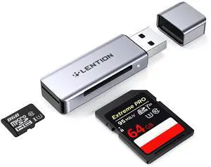 LENTION USB 3.0 Type A to SD/Micro SD Card Reader, Card Adapter for SD/SDXC/SDHC, Micro SD/Micro SDXC/Micro SDHC Cards Compatible MacBook Pro/Air, Surface, Chromebook, More (CB-H7, Space Gray)