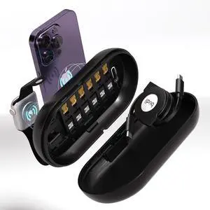 Card Holder with 3 in 1 Wireless Charging Station, Travel Multifunctional Storage Box with TF Card Case Micro Card Holder, 6 TF Cards, 6 Nano/NM Portable Card Organizer