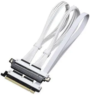 GIGA-MEGA PCIe 5.0 X16 Riser Cable Right Angle Left Angle Straight Flexible Bundle Cable for AI Server 50-60 CM Length Black and White (White, Straight 50cm)