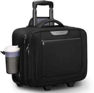 Ytonet Rolling Laptop Bag, Rolling Briefcase for Men Women with Cup Holder, 17.3'' Carry On Water Resistant Laptop Bag with Wheels, Overnight Roller Computer Bag for Work Travel Business College