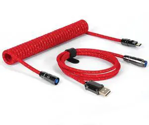 ZIYOU LANG C05 Custom Coiled USB C Cable with Metallic Sequin Double Weave Nylon Braided Cord Detachable CNC Metal Aviator Spiral Line for Charging Smartphone Connecting RK Keyboard PS4 Switch(Red)