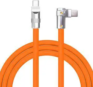 chubbycable FlexElbow 90 Degree 240W Fast Charging Cable Right Angle USB C Cable Silicone Charging Cord Compatible with iPhone 17-15 Series iPad, Orange, Type-C to Type-C, 0.32FT