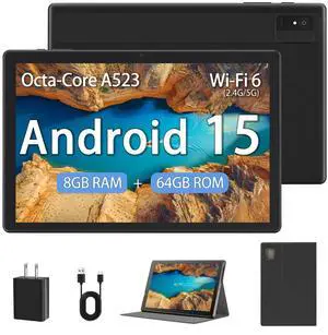 Ruufuuxy Android Tablet 10 Inch, Android 15 Tablet for Adults with Octa-Core, 8GB RAM 64GB ROM, 1TB Expand, HD Touchscreen, WiFi 6, GPS, Computer Tablets with Case, Dual Camera, 5000mAh