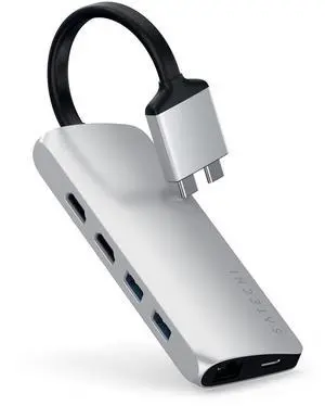 Satechi Type-C Dual Multimedia Adapter with Dual 4K HDMI, USB-C PD, Gigabit Ethernet, Micro/SD Card Readers, USB 3.0 - for M2/ M1 MacBook Pro/Max - Silver