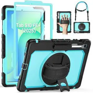 SEYMAC Case for Samsung Galaxy Tab S10 FE+/ S10 FE Plus 5G 13.1 2025, Heavy Duty Full-Body Shockproof Protective Case with Screen Protector, Stand, Hand/Shoulder Strap and Pen Holder, Light Blue