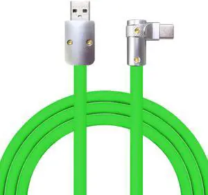 chubbycable FlexElbow 90 Degree 120W Fast Charging Cable Right Angle USB C Cable Silicone Charging Cord Compatible with iPhone 17-15 Series iPad, Green, USB-A to Type-C, 0.82FT