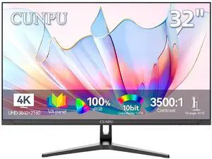 CUNPU 32 inch 4K UHD (3840x2160) Computer Monitor, VA Panel, sRGB 100%, 1.07B Color, 3500:1 Contrast Ratio, VESA 75x75mm, PIP/PBP, HDMI, Display Port, Eye Care, Tilt Adjustable for Game and Work CUNPU 32 inch 4K UHD (3840x2160) Computer Monitor, VA Panel, sRGB 100%, 1.07B Color, 3500:1 Contrast Ratio, VESA 75x75mm, PIP/PBP, HDMI, Display Port, Eye Care, Tilt Adjustable for Game and Work