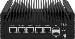 HKUXZR Firewall Appliance Mini PC, Intel Celeron N100 Quad Core 5xIntel I226 2.5G Ethernet VPN Router PC AES-NI HDMI*2 8/16/32GB DDR5 128/256/512/1TB M.2 Nvme (NO RAM NO SSD)
