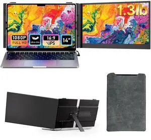 AOKER Laptop Screen Extender - Ultra-Thin 1.3lbs 14" FHD IPS Dual Portable Monitor Extension for Laptop, Attachment Plug & Play for 13-17" Laptops, Second Extra Travel Display for Windows/Mac/Android