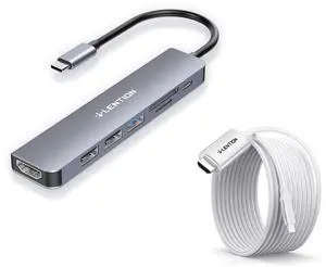 LENTION USB C Hub with 100W Charging, 4K HDMI, Dual Card Reader, USB 3.0 & 2.0 and 6FT USB C to DisplayPort Cable Adapter (4K@60Hz,2K@165Hz)
