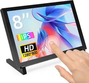 ELECROW 8 Inch Touchscreen Monitor, 1280x800 IPS LCD HD Display with Stand, Portable Capacitive Touch Screen Compatible for Raspberry Pi 3/4/5, Win 11/10/8/7, Jetson Nano, laptops, Game Consoles