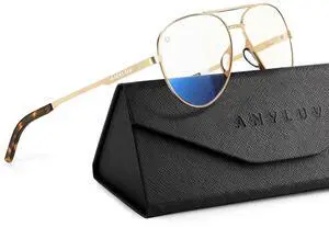 ANYLUV Blue Light Blocking Glasses Men, Pilot Style Computer Gaming Glasses Lightweight Metal Frame & Comfortable Nose Pad