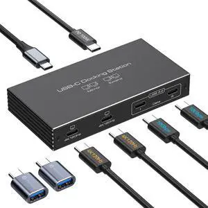 4K120Hz USB C Splitter Dual Monitor Adapter Thunderbolt Splitter 6-in-1 USB C Hub with DP Alt Mode Video Output, 10Gbps Data Transfer 100W PD Charging for Laptop Portable Monitor, with 1 Type C Cable