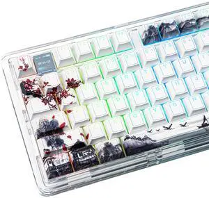TIMSEKER 142 Keys Novelty White Cherry Blossom PBT Keycaps Set, Dye Sublimation Custom Shine Through Cherry Profile Key Cap for ANSI Layout Mechanical Gaming Keyboard