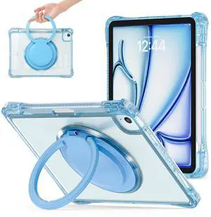 Lepeoac Shockproof Case for iPad Air 11 inch (M3 2025 7th /M2 2024 6th), Compatible with iPad Air 10.9" (2022 5th Gen /2020 4th Gen), PC Clear Tablet Cases with Rotating Stand for Kids, Light Blue