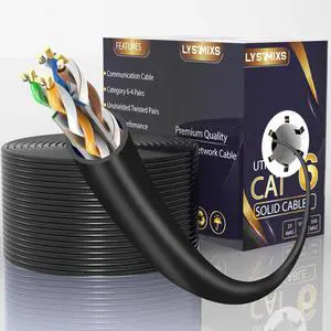 Lysymixs Cat6 Ethernet Cable 1000FT Channel Test Pass, Cat6 1000ft Ethernet Cable 23AWG Solid CCA, Cat6 Cable 550MHZ 10G with Easy Pull Box Black