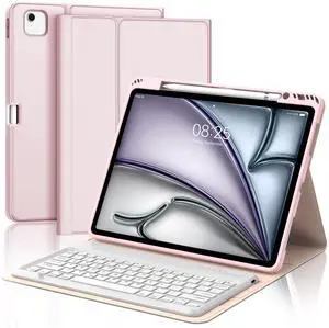iPad Air 13 inch Case Keyboard (M3 2025, M2 2024), Smart Key Board for iPad M2 13 Case with Pen Holder, Rechargeable Wireless Keypad for iPad Air 13'', Auto Sleep/Wake Case with Keyboard, Pink