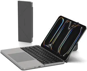 MicroPack Foldable Bluetooth Keyboard with Touchpad & Stand, PU Leather Cover, 500mAh Battery. Ultra-Thin Portable Keyboard Compatible with iPad Pro/Air/Mini/Tablet - Grey