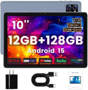 Winsing Android Tablet 10 Inch, Android 15 Tablets 2025 for Adults, Octa-Core, 12GB RAM,128GB Storage(2TB Expandable), Large Touch Screen Tablet with 10H Battery Life,WiFi & Bluetooth 5.0,Gray Blue