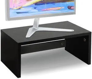 TEAMIX 14.2 inch Monitor Stand Riser, Wood Monitor Riser with Storage for Desk Small Monitor Stand TV/Screen/PC/Laptop Riser Computer Stand Desktop Shelf (Black-Higher)