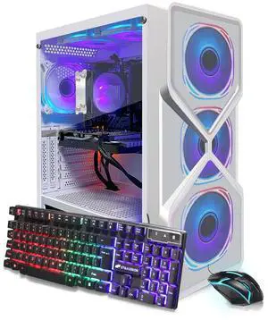 STGAubron Gaming PC Computer Desktop,AMD Ryzen 5 5500 up to 4.2GHz, GeForce RTX 2060 6G,16G DDR4, 1T SSD, WiFi 6 5G & BT 5.2, RGB Fan x6, Windows 11 Home,White