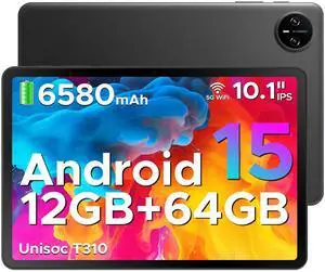 DOOGEE Tab A9 Android 15 Tablet,10 inch Tablet,Unisoc T310 Quad Core,12GB+64GB,6580mAh Large Battery Android Tablets,Dual Speakers,8MP+5MP,OTG/Face Unlock,Black