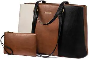 LOVEVOOK Laptop Bag for Women, 15.6 Inch Waterproof Vintage PU Leather Large Tote Bag with Wristlet, Professional Work Tote for Teacher,Office, Daily