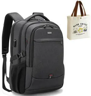 DUSLANG 17 Inch Laptop Backpack for Travel Water Resistant College Backpack for Men/Women Laptop Bag with USB Charging Port and Small Canvas Tote Bag, Black