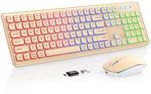 Wireless Keyboard and Mouse Combo - RGB Backlit, Rechargeable & Light Up Letters, Full-Size, Ergonomic Tilt Angle, Sleep Mode, 2.4GHz Quiet Keyboard Mouse for Mac, Windows, Laptop, PC