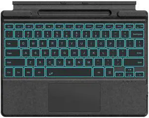 MoKo Type Cover for Microsoft Surface Pro 11/10/9/8/X Keyboard, Wireless Bluetooth Surface Pro Keyboard with 7 Colors Backlit, Touchpad, Sleep/Wake Function, Pencil Holder, Rechargeable Battery, Black