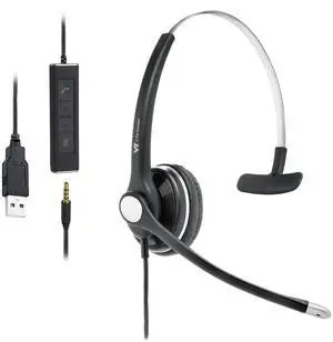 VT Mono Wired-Headset with Noise-Cancelling Microphone - USB-3.5MM Connectivtity Work with UC Platforms Such as MS Teams,Zoom,Genesys,GoogleMeet,Bria,etc.